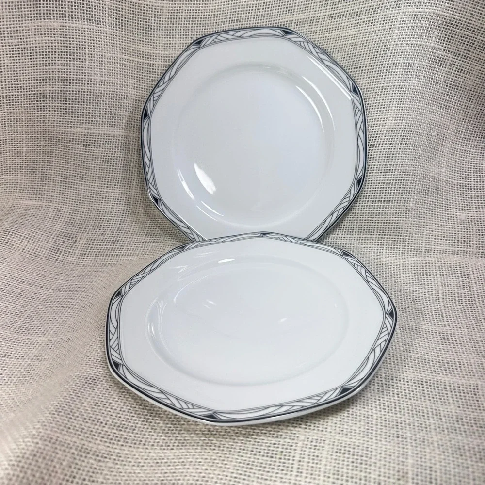 Studio Nova Synthesis Y0031 Octagon Salad Plates Black White Art Deco Set of 2